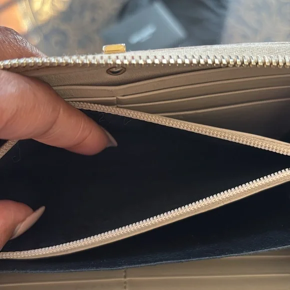 Saint Laurent Beige Leather ‘Y’ Zip-Around Continental Wallet Full Inclusion